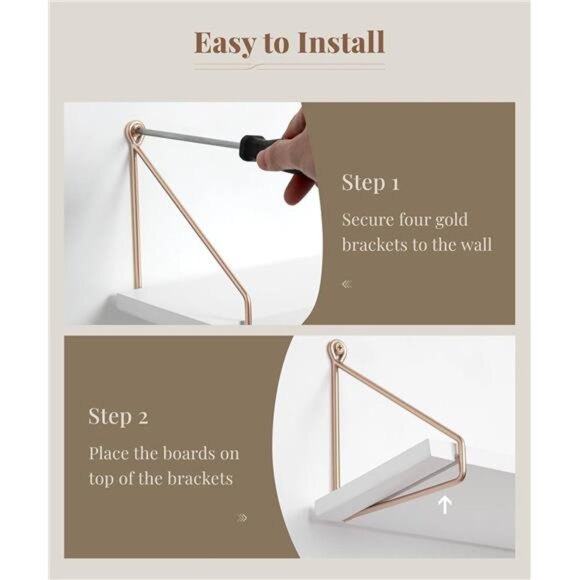 Floating Shelves for Wall, Metallic Gold White Wall Mounted Shelves - Picture 13 of 14